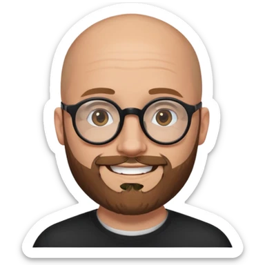 emoji 32-year-old white man, bald with a brown beard, wearing round black glasses sticker
