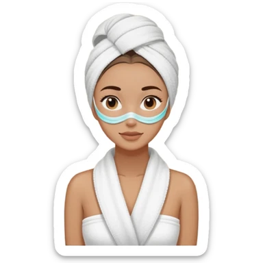 Girl in a spa with a face mask on and a towel on her hair sticker