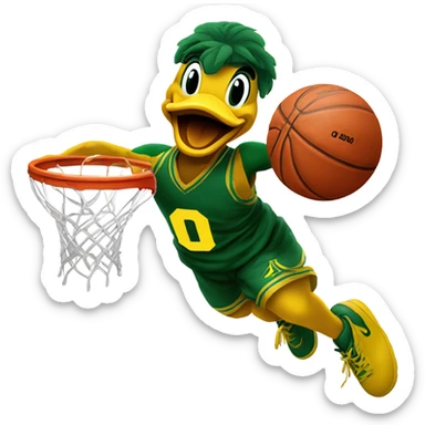 University of Oregon Duck mascot dunking a basketball sticker