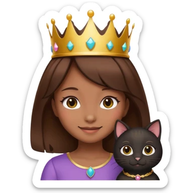  black cat kawaii brown hair girl with crown sticker