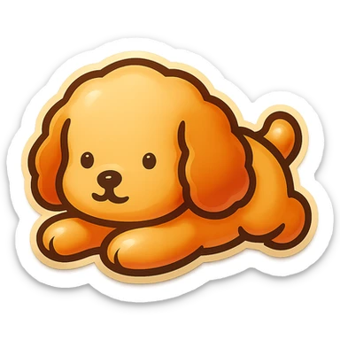 Remove the white outline from the sticker of the cute dog character lying on its belly, keep the white background and maintain the original retro stickers style. sticker