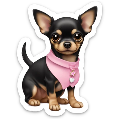 black & tan chihuahua puppy wearing a pink dress sticker