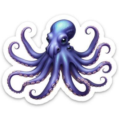 Cinematic Noble Octopus Portrait Emoji, Poised and enigmatic, with a fluid, amorphous body of iridescent, softly tinted skin and eight gracefully undulating arms adorned with delicate suckers, deep, observant eyes reflecting the mysteries of the deep, Simplified yet sharp and sophisticated features, highly detailed, glowing with a soft, oceanic luminescence, high shine, intelligent and mysterious, stylized with an air of deep-sea elegance, focused and fluid, soft glowing outline, capturing the essence of a watchful marine guardian that appears ready to drift out of the screen with effortless authority! sticker