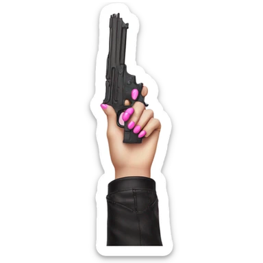 White Girl hand pink nails holding pink gun sticker