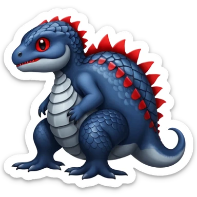 midnight blue-gray-black, with red markings, white belly, scaley Bastet-Noibat-Gatomon-Garchomp-Digimon-Fakémon-Pokémon-creature (full body) sticker