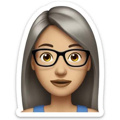 beautiful woman, long dark brown hair, side bang, blue eyes, glasses sticker