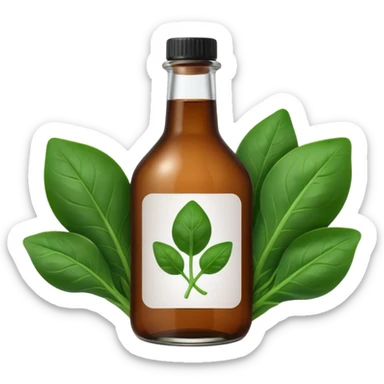 brown glass bottle of supplements with white label, black thin title K2 and small spinach emoji sticker