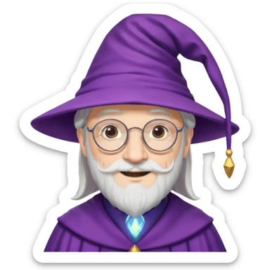 dumbledore white hair, wear glasses, purple magic hat sticker