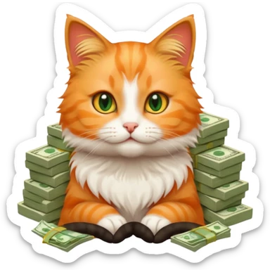 Cute cat surrounded by money sticker