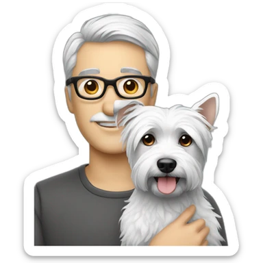 Gray hair man with glasses anda with westie dog girl sticker