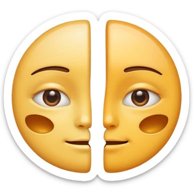 Minimal emoji of a face split into two halves, one side puffy and shiny, the other side slim and matte, clear before-and-after effect, simple wellness icon style, no beauty or medical elements
 sticker
