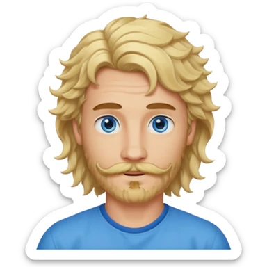 cute blonde guy with a longer curly mullet and a dark beard with moustache sticker