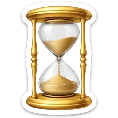 A small hourglass with just a little sand left at the bottom and a shining golden alarm bell next to it, representing a very short task sticker