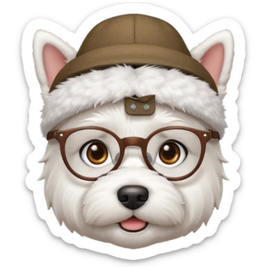 Westie Dog with Glasses and hat sticker