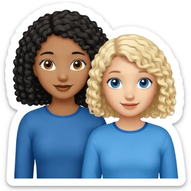 Girl best friends, one white with blond bob and blue eyes, one black with long black curly hair sticker