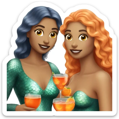 Three beautiful mermaids (light skin) drinking aperol sticker