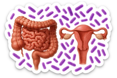 intestino umano anatomico realistico accanto ad un utero umano anatomico realistico, dietro i due organi fluttuano batteri intestinali con questo colore: #971ef1, iperrealistico 4k
isolata su sfondo bianco sticker