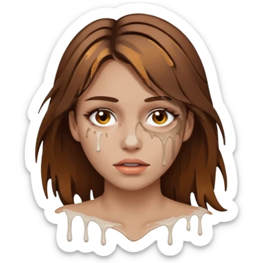 Brown Hair Woman , white paint , drip, face, hot  Sexy sticker