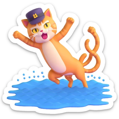 angry cat with a hat jumping into a lake sticker