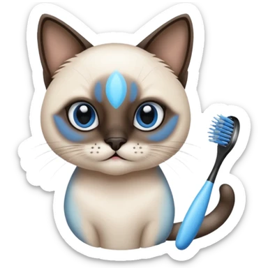siamese cat, tooth brush, hair brush sticker
