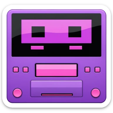 Necesito botones para un reproductor de música, los botones tienen que mezclar un estilo pixel art con vaporwave y usar como coló principal un morado, tienen que ser de: Rewind, Play, Pause, Forward y Stop sticker