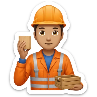 railway engineer, orange overalls carrying a box sticker