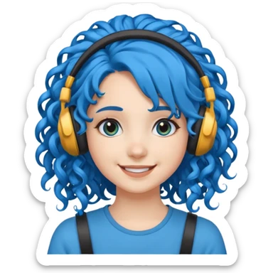 blue haired earringed heaphone wearing girl very very curly long haired sticker