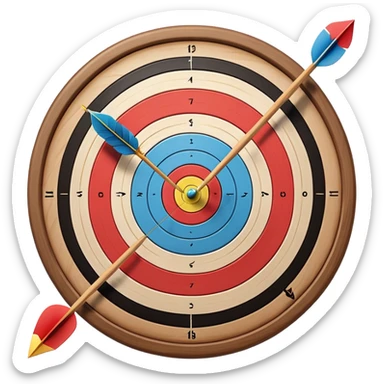 A bow and arrow aimed at a target, with the arrow in mid-flight towards the bullseye. The target's concentric rings are visible, emphasizing the precision and focus required in archery. The background is simple, highlighting the equipment and the sport's accuracy. sticker