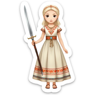 beautiful girl in a dress with a full-length blade, on the girl elements of Russian ethnic clothing in a modern style sticker