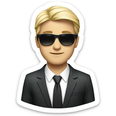 Young white businessman wearing sunglasses and a suit sticker