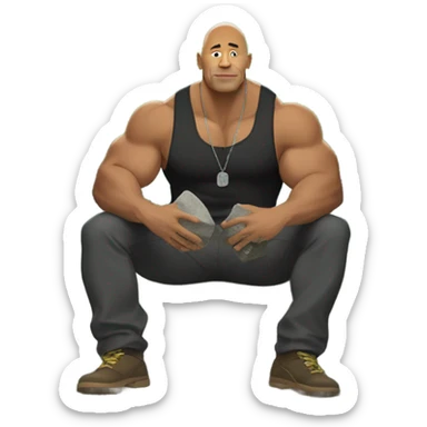 The rock sitting on a rock holding a rock with rock men beside him sticker