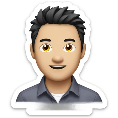 chinese man 40yo with spiky short black hair smile, smart buttoned shirt sticker