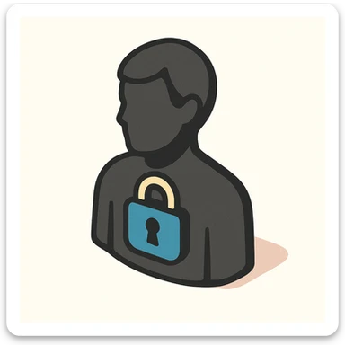 silhouette of a person with a lock on the chest, symbolizing inner closedness or protection, simple form, clear shadows and highlights, 2D isometric style sticker