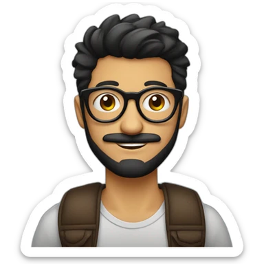 chico guero con lentes hipster, cabello negro despeinado con arete en la oreja izquierda sin barba sin bigote sticker