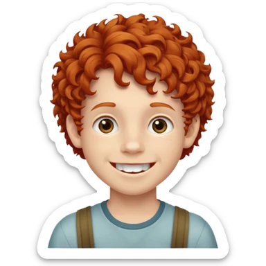 redhead kid with unique face features and very curly hair kid boy happy and braces on teeth sticker