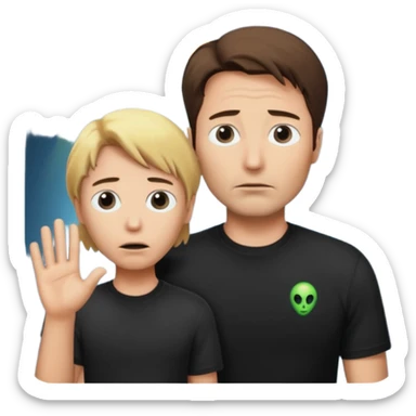 Mulder from the x-files looking very very worried (not trusting anyone today) while wearing a dark t-shirt an alien beam trying to lift him up sticker