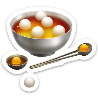Tang yuan in a bowl with a spoon sticker