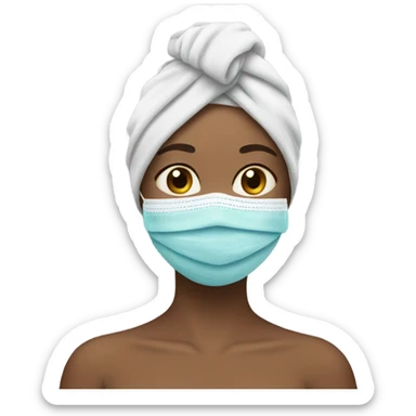 Girl wearing face mask and has a towel on her head sticker