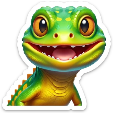 Cinematic Comical Gecko Portrait Emoji, Head tilted dramatically with an exaggeratedly shocked expression, featuring a compact, agile body with wide, comically expressive eyes and a quirky pattern of scales, Simplified yet hilariously expressive features, highly detailed, glowing with a slightly sassy tropical glow, high shine, dramatic yet playful, stylized with an air of quirky reptilian mischief, soft glowing outline, capturing the essence of a meme-worthy gecko that seems ready to scamper its way into viral fame! sticker