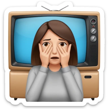 hands covering face woman hiding eyes but looking, afraid, televis sticker