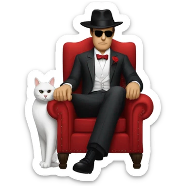 don corleone as a mafia boss sitting on a red chair while petting a white cat on his lap sticker