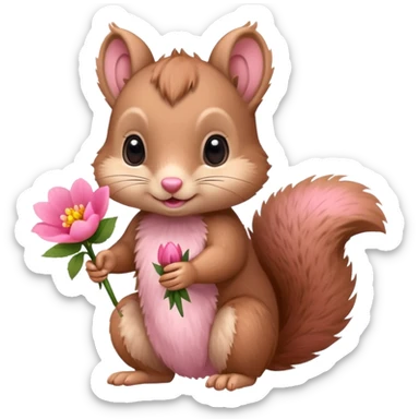 baby squirrel hold a flower sticker