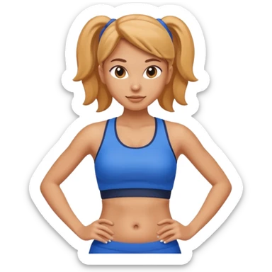 sporty woman cartoon emoji style belly abs blue cloths sticker