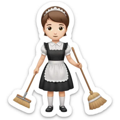 Guy with short brown hair wearing a cute maid dress, sweeping sticker