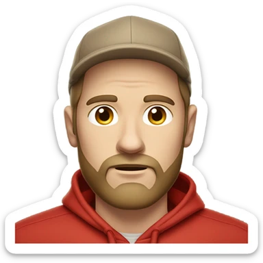 Leonardo da Vinci bored handsome white guy with a salt and pepper beard and brown longer hair wearing a red Nike hoodie  and a light brown hat sticker