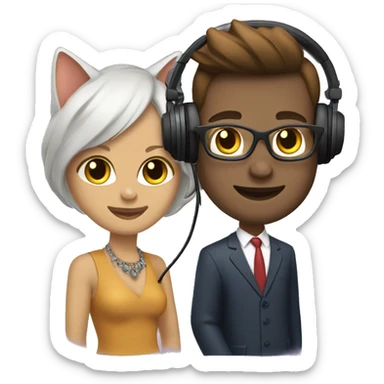 podcast with 2 cats well-dressed wearing headsets  sticker