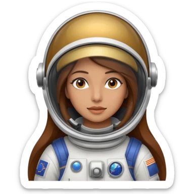 woman with long brown hair and brown eyes.  space ship captain with white military hat sticker