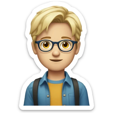 Blonde teen boy with medium short middle parted hair,blue eyes, round Glasses looking judging to the Side  sticker
