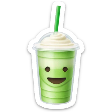 matcha latte in a plastic clear takeout cup with flat lid and one straw sticker