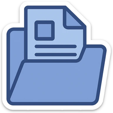 Create a documents folder icon in flat color clip art style, minimal design, using three blue shades from the palette. The folder should have a simple document or lines and square detail, matching the style of previous blue folder icons. No text. sticker